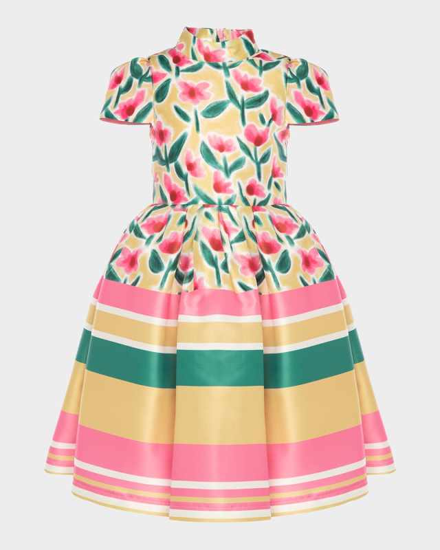 Girl's Floral-Print & Striped A-Line Dress, Size 3T-12